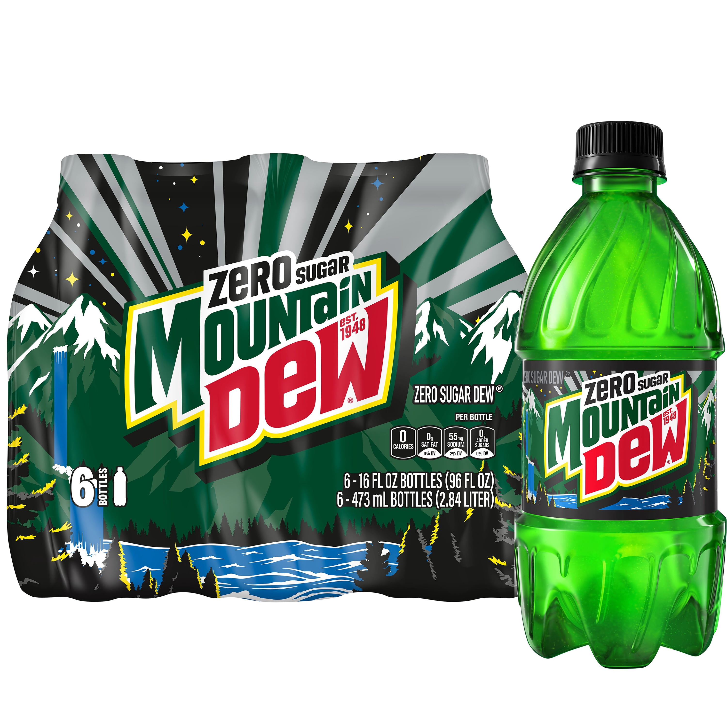 (4 pack) Mountain Dew Zero Sugar Citrus Soda Pop, 16 fl oz, 6 Pack Bottles