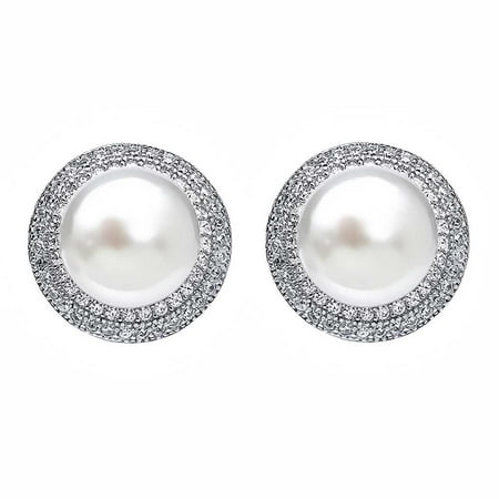 925 Sterling Silver 9MM Cultured Freshwater Pearl Button Stud Earrings