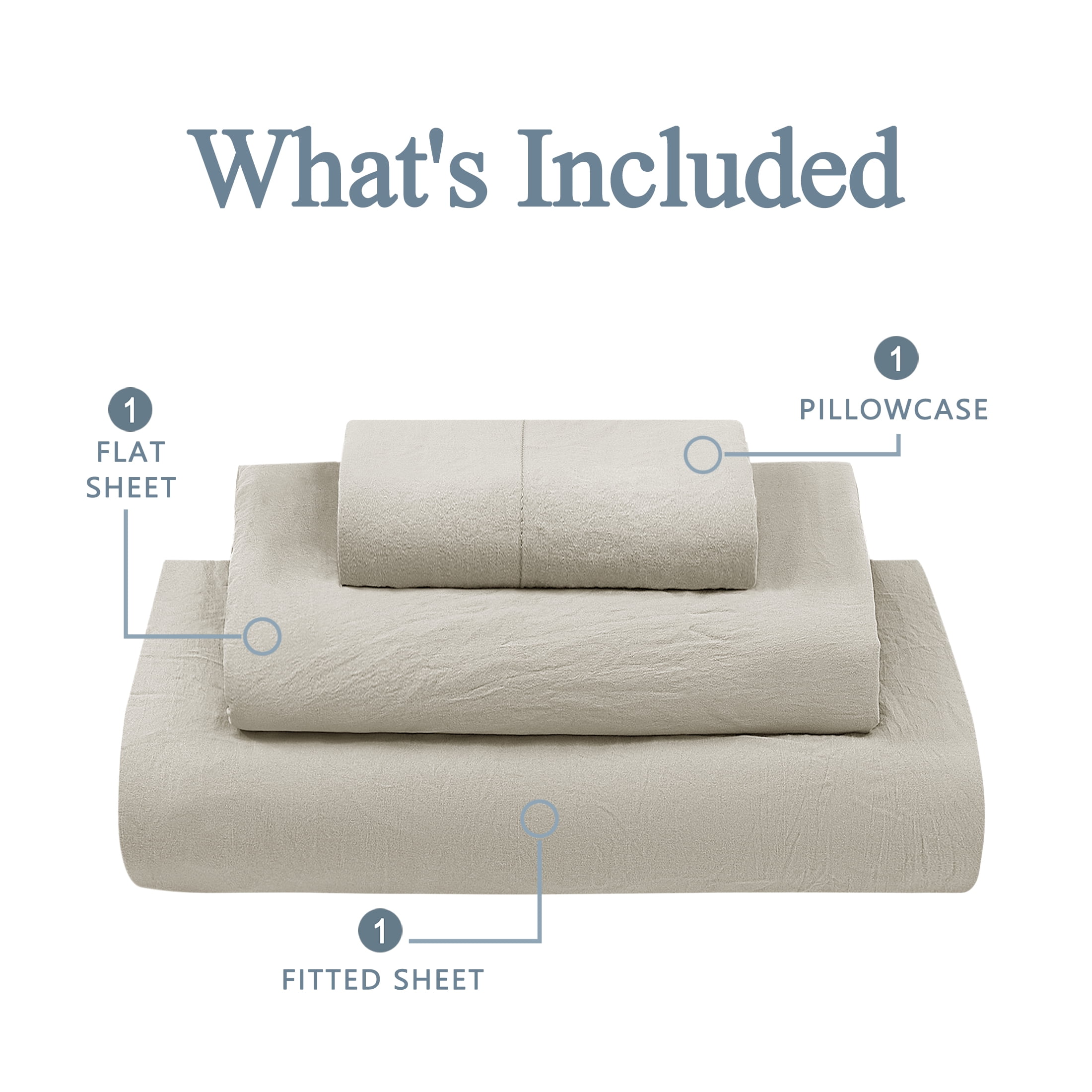 Mainstays Washed Ultra Soft Microfiber Bed Sheet Set, Twin-XL, Papyrus Beige, 3 Piece