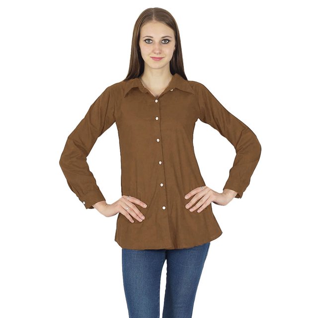 Chemise Boutonnée Manches Longues Kurta Haut en Coton Vêtements pour Femmes