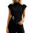 thumbnail image 3 of Women's Cap Sleeve Blouses Mock Neck Shirts Buckle Tunic Business Tops Blouse Shirt Top for Summer Spring Casual Work Black L, 3 of 9