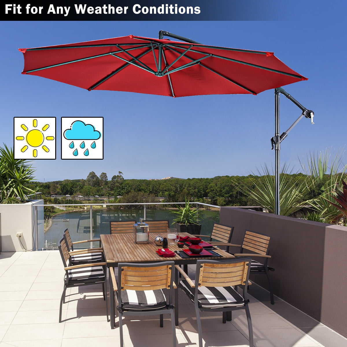Gymax 10' Hanging Umbrella Outdoor Patio Market Banana Umbrella Offset Wine Red