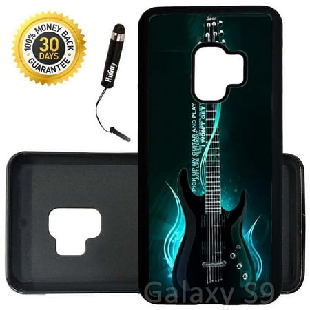 1 Black Rubber - Custom Galaxy S9 Case (One Cool Electric Guitar) Edge-to-Edge Rubber Black Cover Ultra Slim | Lightweight | Includes Stylus Pen by Innosub