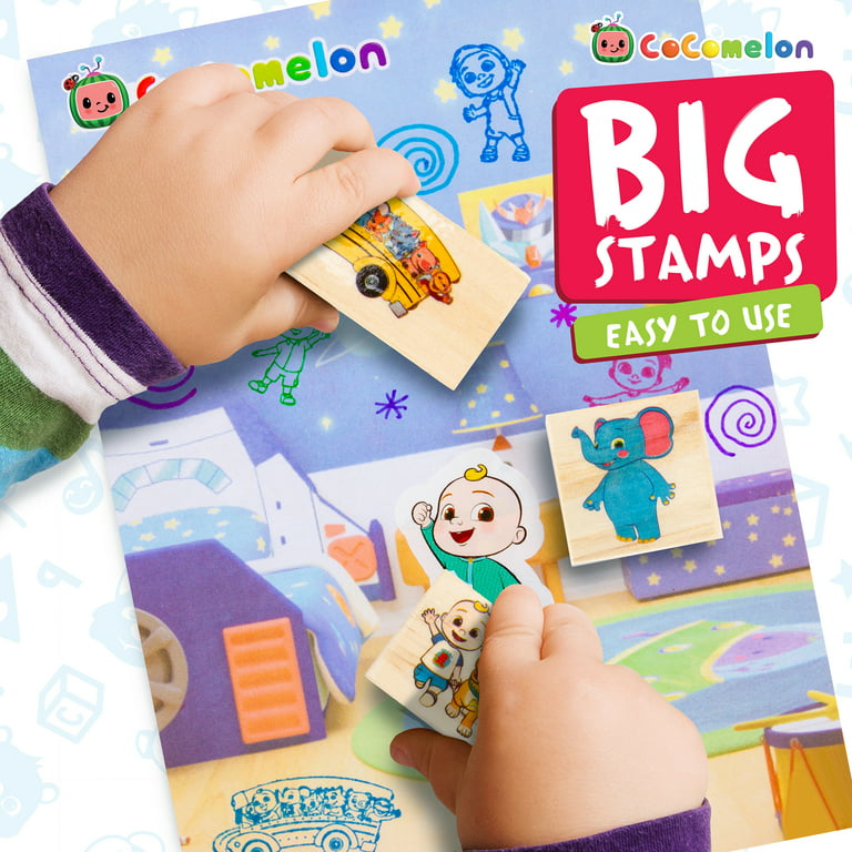 Creative Kids Cocomelon Stamp Set 36+ Piece Wooden Stamps Set Includes Ink Pads, Stickers, Markers, Picture Frames - Montessori