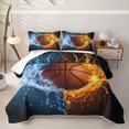 thumbnail image 2 of Feelyou Fire Water Basketball Twin Quilt Set for Boys, Sport Ball Twin Coverlet Set, Blue Orange, 2pcs, 2 of 7