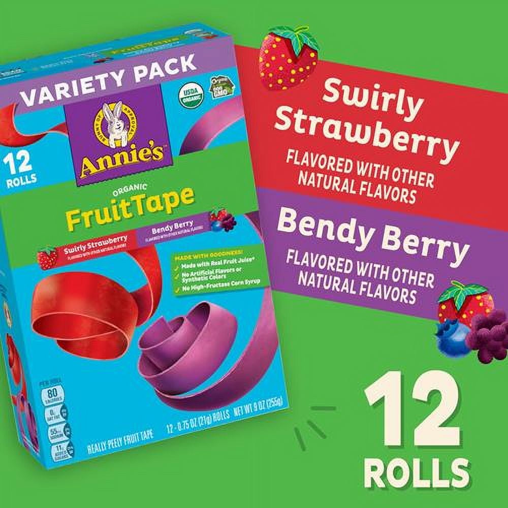 Annies Organic Fruit Tape, Easter Basket Stuffers, Swirly Strawberry And Bendy Berry Flavors, Variety Pack, 9 Oz, 12 Rolls - Pack of 2