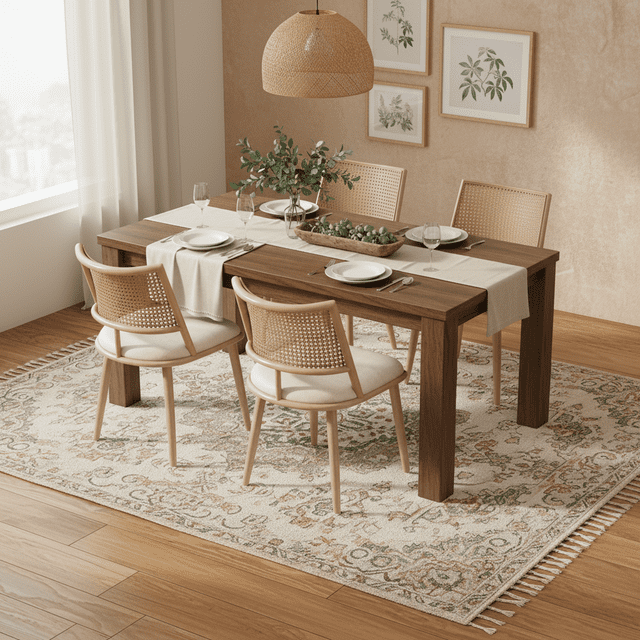 Noble House Modern Dining Chairs Set of 4, PU Upholstered Easy-Clean Seats with PE Rattan Back,Beige + Natural