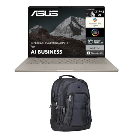 ASUS Zenbook A14 AI Business Laptop 14.0in WUXGA (Qualcomm Snapdragon X Plus X1P-42-100, 16GB LPDDR5X, 4TB PCIe SSD, Qualcomm Adreno, Win 11 Home) w/Premium Backpack