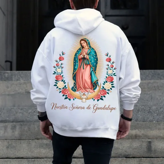 Our Lady of Guadalupe Catholic Hoodie – Virgin Mary Religious Printed Hooded Hoodie, Faith-Based Gift for Men & Women, 100% Cotton