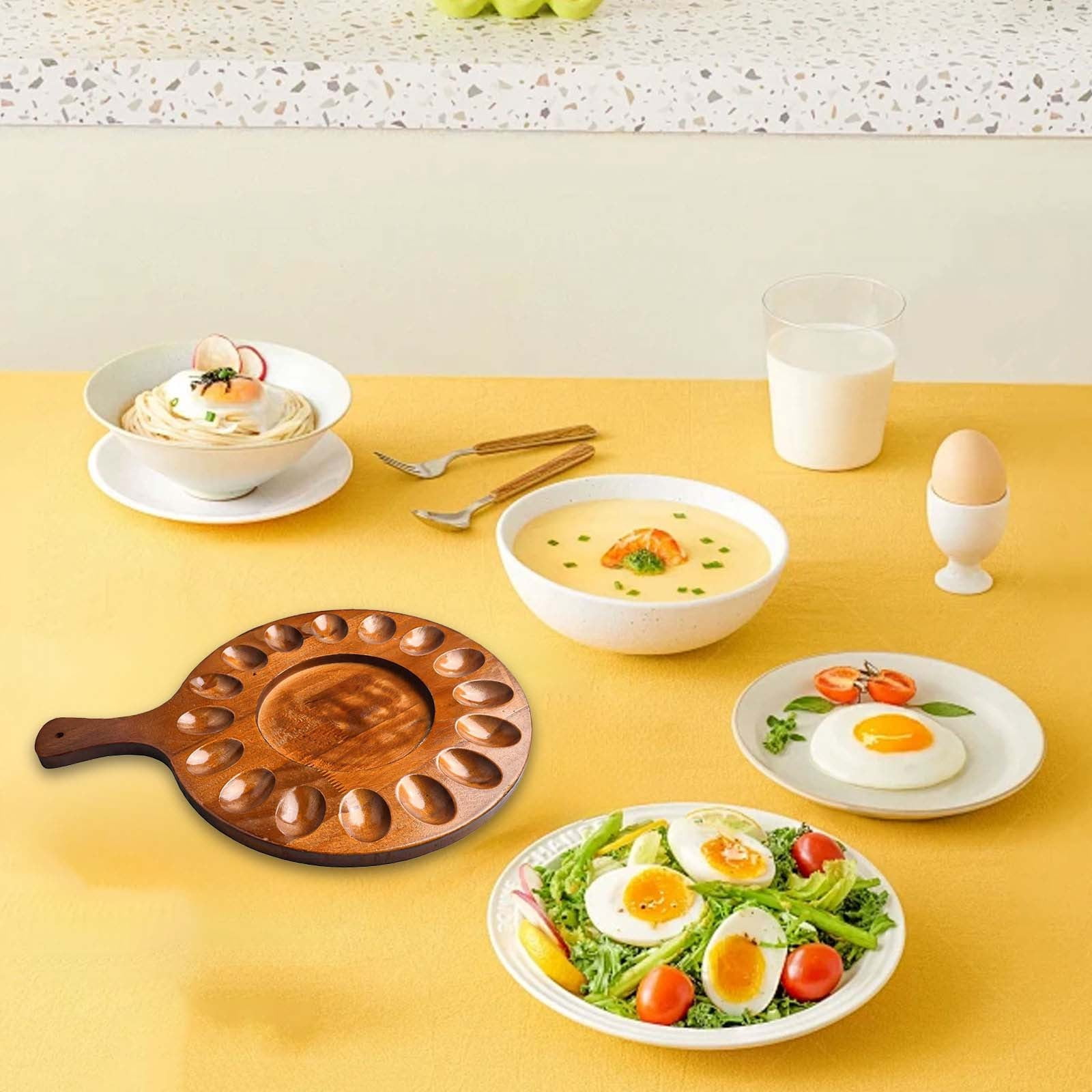 Stylish Acacia Wood Deviled Egg Tray Countertop Or Refrigerator Storage