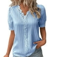 thumbnail image 2 of nochalofo Blue V-Neck Casual Blouses for Women Dressy Casual, Summer Lace Plain Lace Elegant Shirt Fashion Solid Color Elegant Blouse Short Sleeve Comfy Soft Tee, 2 of 4