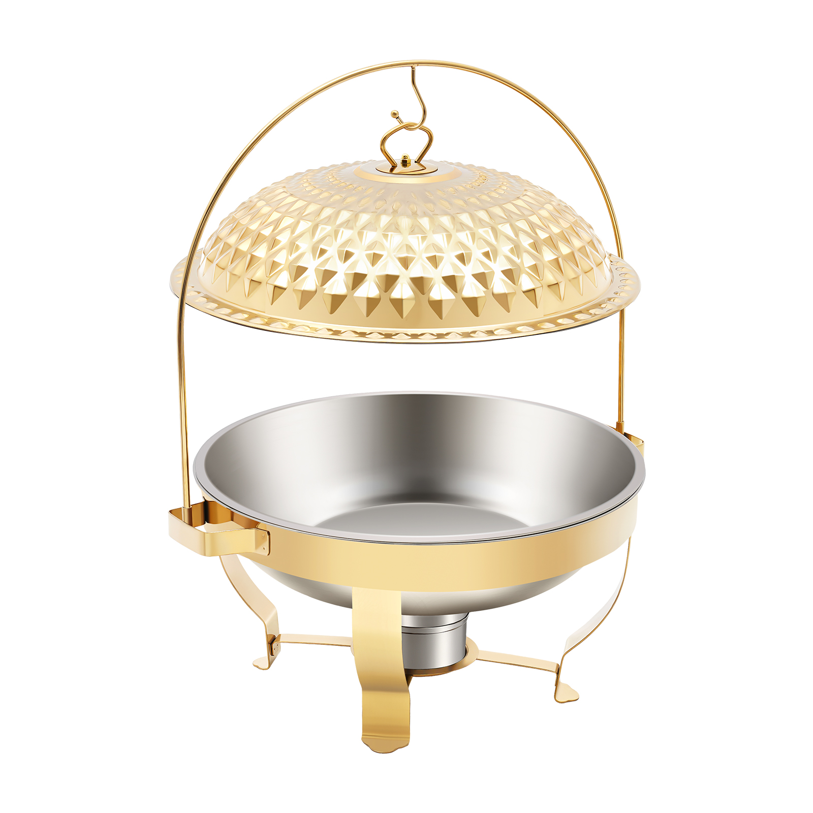 ChicHomey Diamond Hanging Lid Stove with Alcohol Burner, 8.5QT Stainless Steel Buffet Warmer,Gold Finish, for Buffets, Family Gatherings, and Banquets