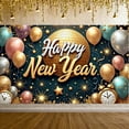 thumbnail image 4 of Gold Theme Happy New Year Banner Disco New Year Party Banner Colorful Balloons Sparkle Design Disco Ball Banner for New Year Party Holiday Celebration Indoor Party, 4 of 8