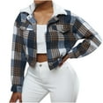 thumbnail image 2 of Women's Flannel Plaid Shirts Button Down Cardigans Short Tops Casual Fashion Outdoor Cropped Outfits Fall Fleece Long Sleeve Shacket Coats, 2 of 6