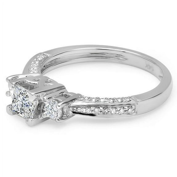Dazzlingrock Collection 1.00 Carat (ctw) 14K Side Round & Center Princess Cut Diamond Ladies Bridal Engagement 3 Stone Ring 1 CT, White Gold, Size 8.5