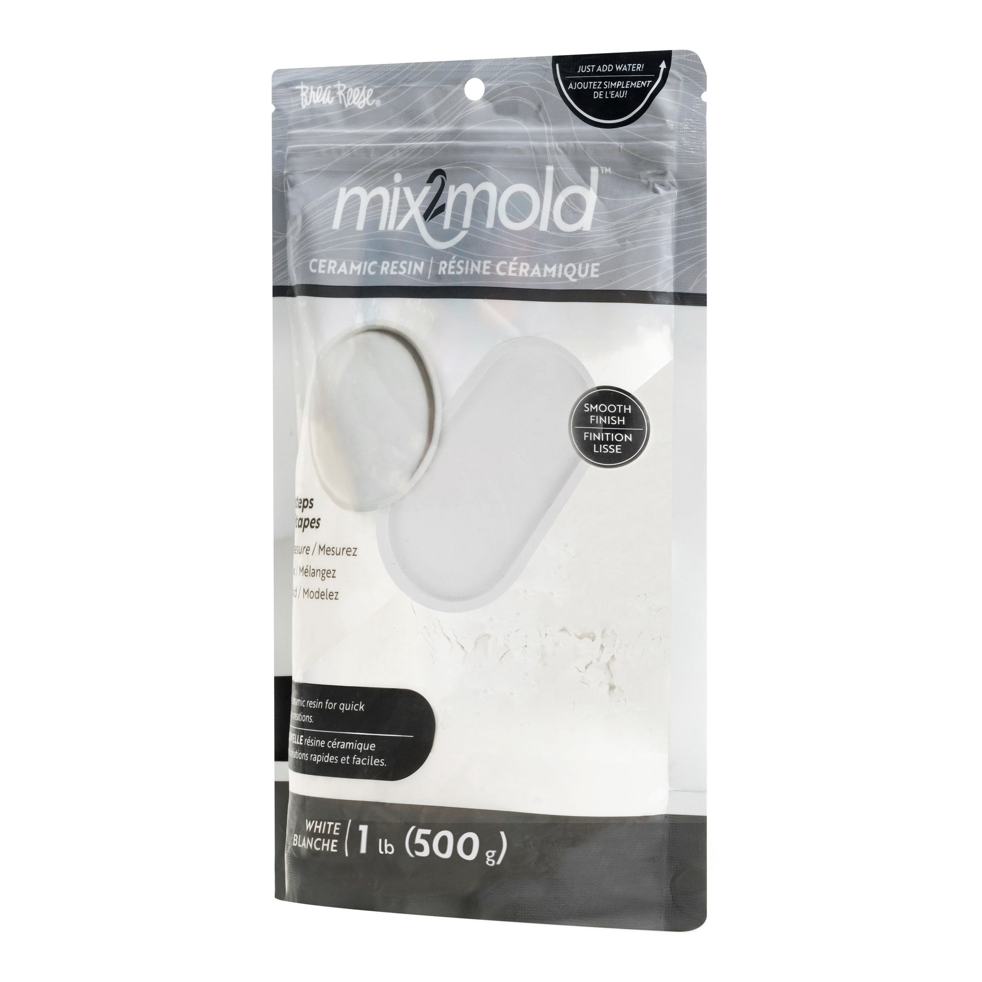 Brea Reese: Mix2Mold Ceramic Resin - White Powder 1lb Bag - 500g, Non-Toxic, Smooth Matte Finish, No Heat Or Kiln, Just Add Water, Cures In 60 Min