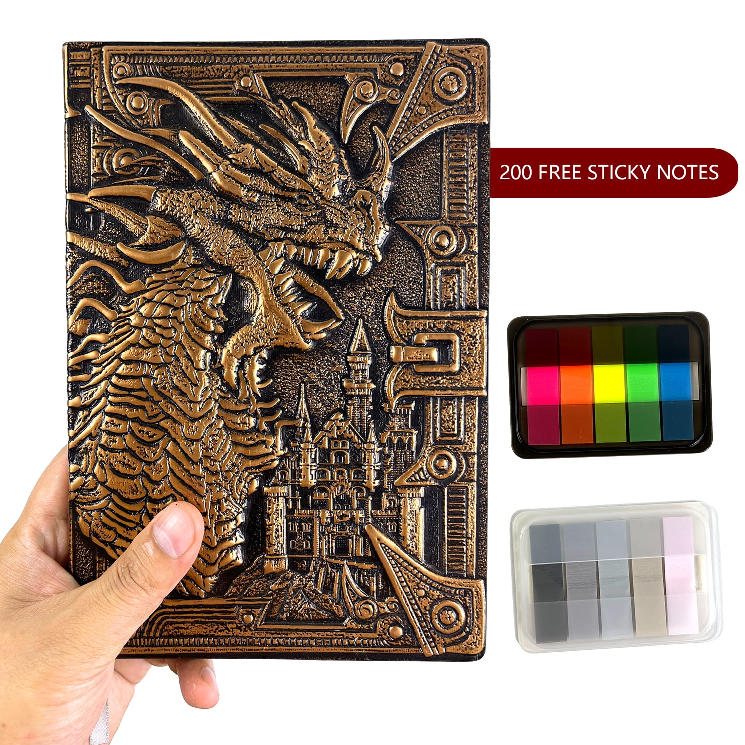 DND Notebook / Journal, with 3D Bronze Dragon Embossed Faux Leather Cover Ideal for Dungeons & Dragons / D&D. Great RPG Accessories Nerdy Fantasy Gift for DM's & Players, Men or Women. Red Copper