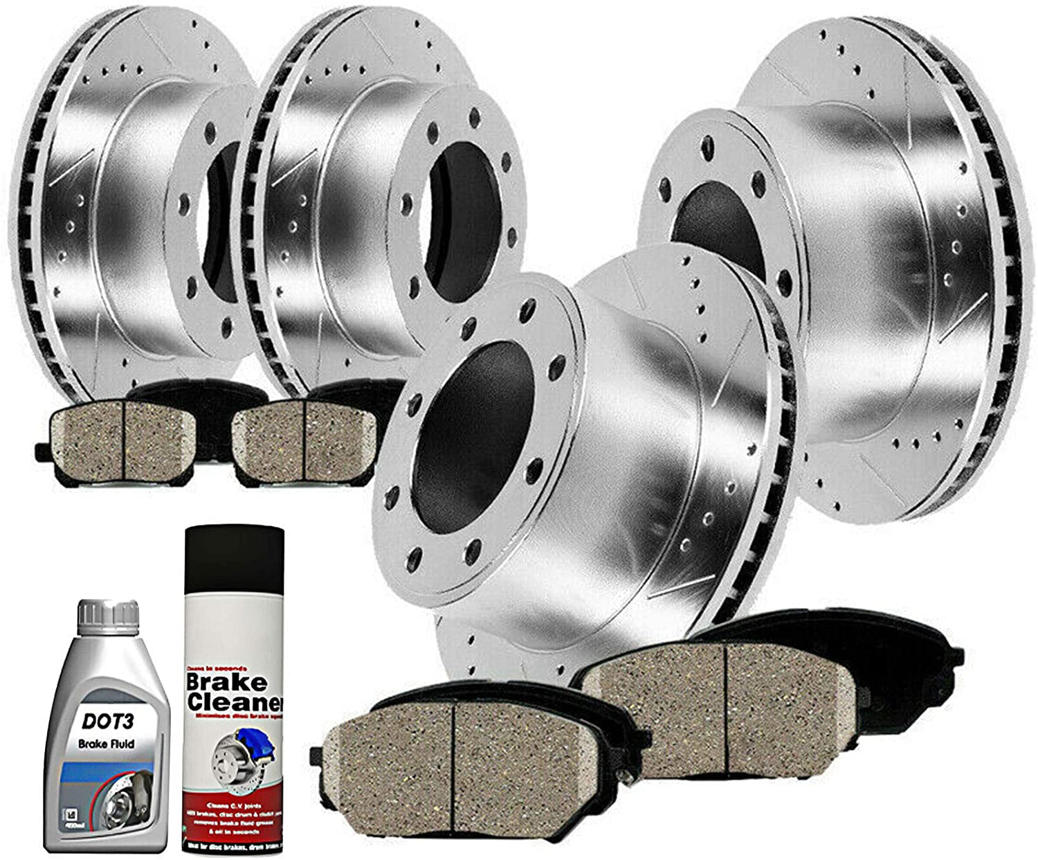 Front &Rear Drilled Slotted Brake Rotors & Ceramic Pads Chevy GMC 2500 3500 HD