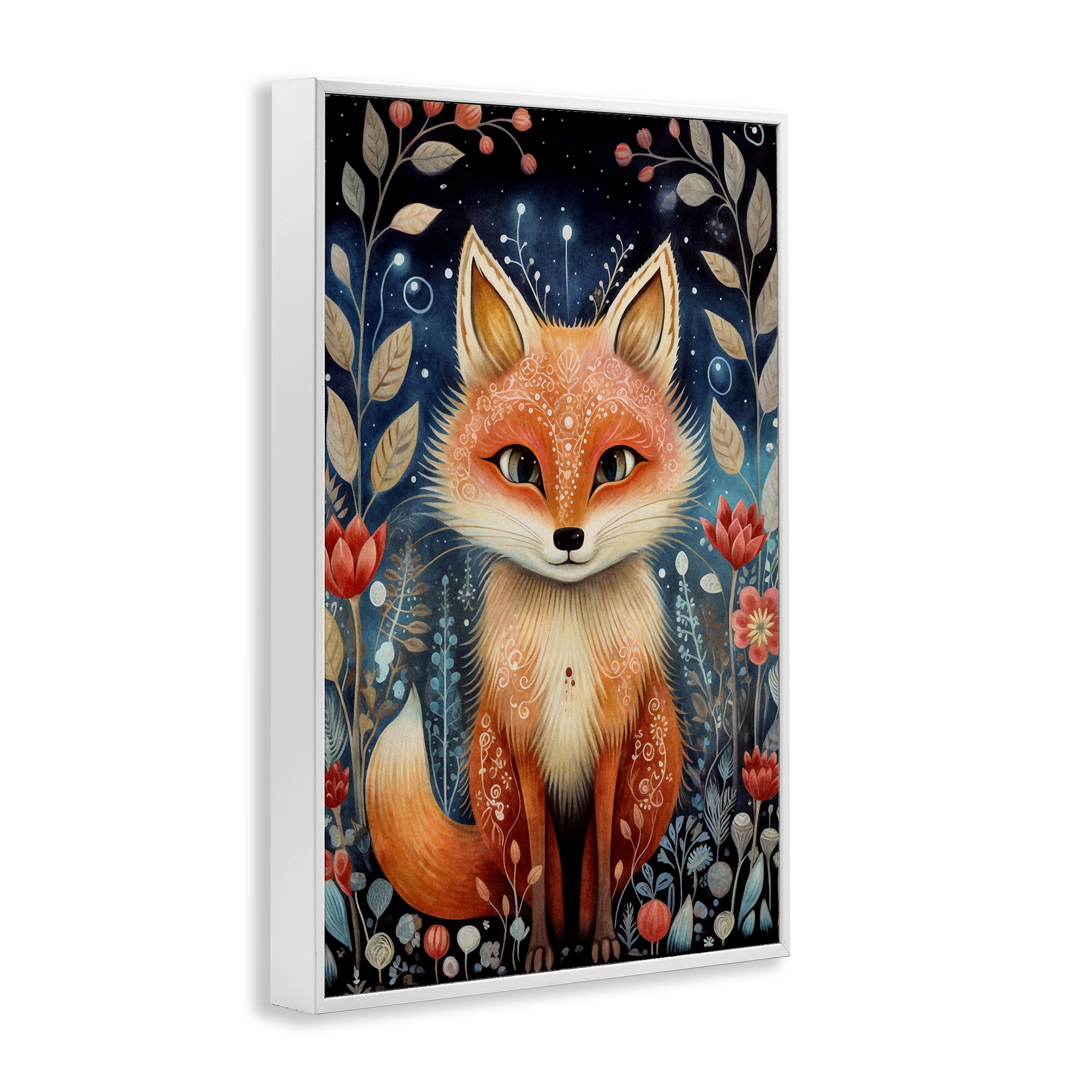 Stupell Industries Woodland Pattern Fox Animals & Insects Painting White Framed Art Print Wall Art, 12 x 18
