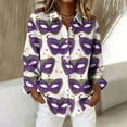 thumbnail image 2 of Sexlip Womens Mardi Gras Mask Print Blouse Button Front Design Soft Fabric Relaxed Silhouette for Holiday Gatherings White XXXL, 2 of 9