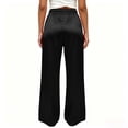 thumbnail image 6 of DeHolifer Women's Pants High Waisted Solid Color Wide Leg Drawstring Flowy Trousers with Pockets Black S, 6 of 7