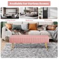 thumbnail image 6 of 44 Inch Velvet Bench, Upholstered Tufted Striped Fabric Bedroom Bench with Golden Metal Legs, Ottoman for Living Room, Solid Wood Indoor Bench for Foyer (Pink), 6 of 9