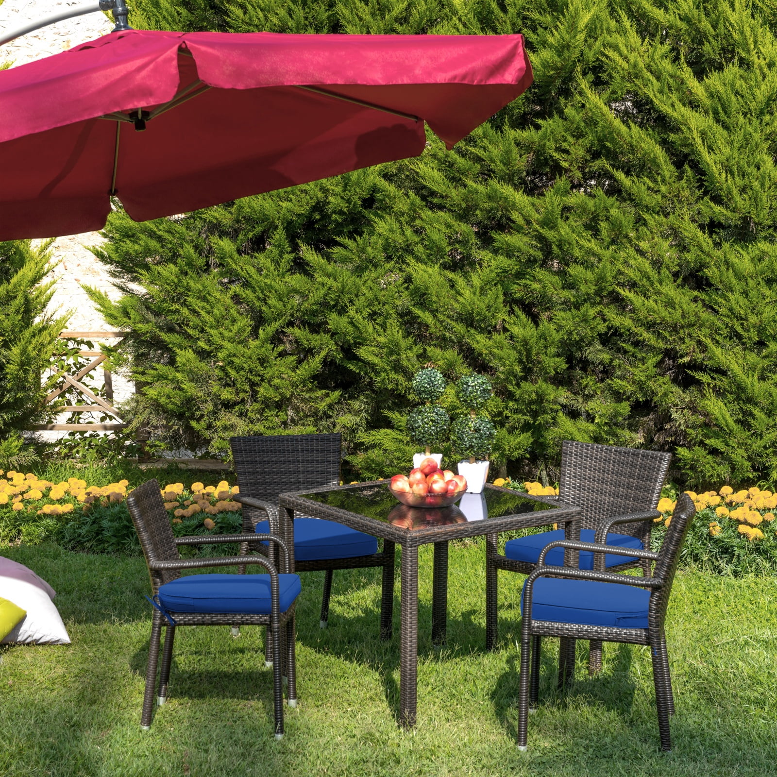 Aoodor Outdoor Chair Cushion W21'' x D21'', Fade-resistant Polyester Chair Pads with Invisible Zipper & Adjustable Ties, Navy Blue, Set of 4