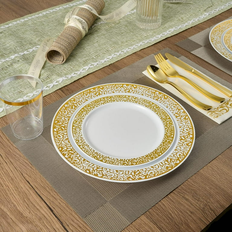 FOCUSLINE 140 Gold Dinnerware Set for 20 Guests, White Plastic