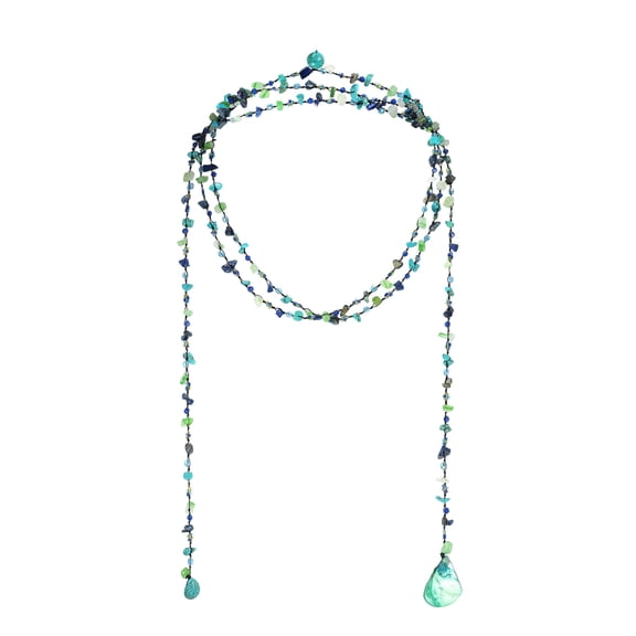 Sparkling Mix of Green Turquoise & Blue Lapis on Cotton Rope Lariat Necklace