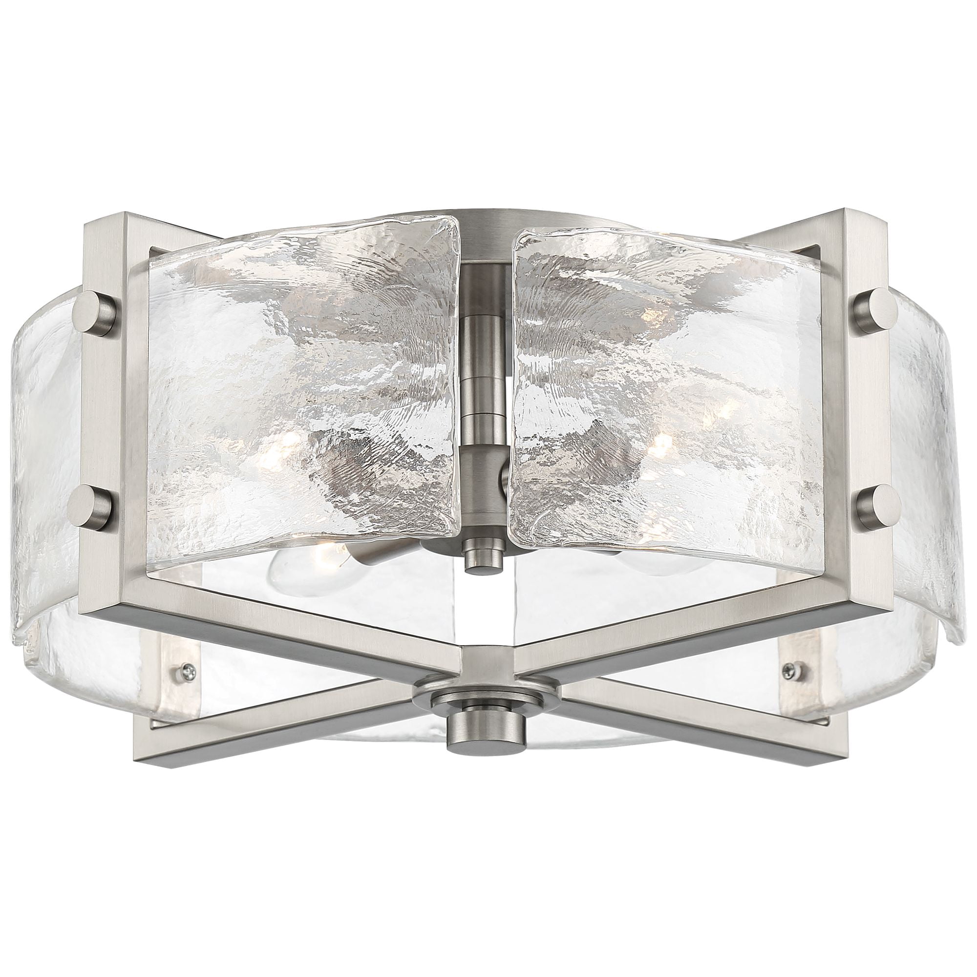 Possini Euro Design Prane Modern Industrial Ceiling Light Semi Flush Mount Fixture 17" Wide Brushed Nickel 4-Light Warped Glass for Bedroom Kitchen