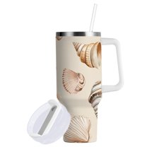 Yayeee 40oz Double-Wall Insulated Stainless Steel Tumbler with Handle Bottle, Green Watercolor Seashells