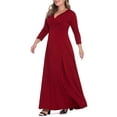 thumbnail image 4 of POSESHE Plus Size Women's Solid 3/4 Sleeve Evening Gown, Flowy V-Neck Maxi Dress, 4 of 6