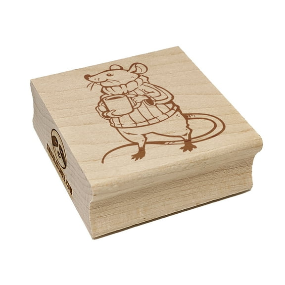 Proud Mouse in Sweater with Mug Square Rubber Stamp Stamping Scrapbooking Crafting - Small 1.25in
