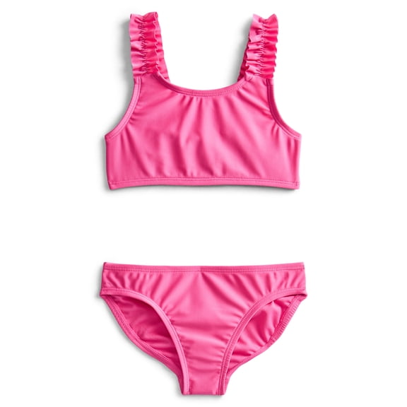 Wonder Nation Girls' Ruffle Strap Bikini with UPF 50 , 2-Piece, Sizes 4-18
