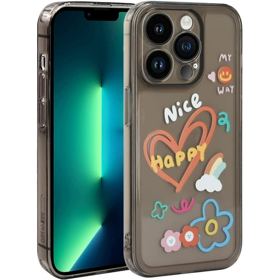 Case for iPhone 13 Pro 2021 (6.1 Inch), TPU Phone Cover for iPhone 13 Pro, Cute Protective Camera Protection Cover for Women Girls, Black Background & Color Painting