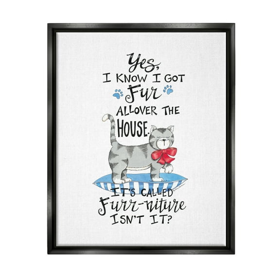 Stupell Industries Furr-niture Funny Cat Animals & Insects Painting Black Floater Framed Art Print Wall Art, 17 x 21