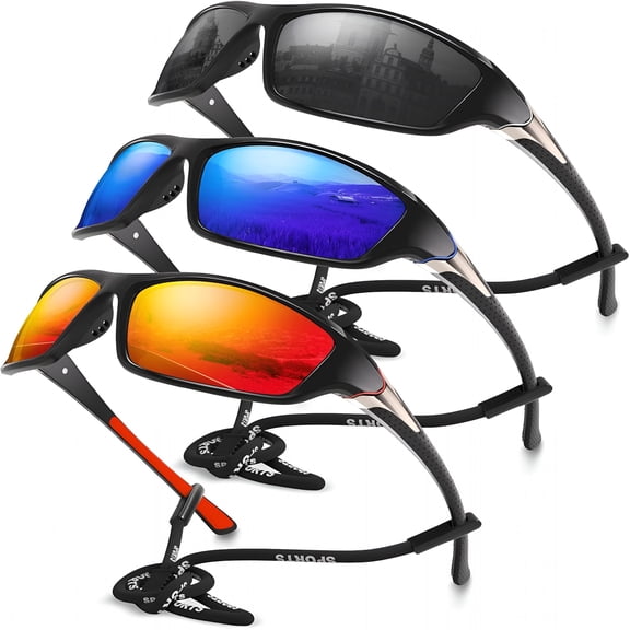 GJX 2026 New 3 Pack Polarized Sports Sunglasses for Men,Mens Sunglasses Wrap Around Uv Protection for Cycling Fishing Driving