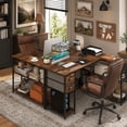 thumbnail image 2 of 48" L Shaped Office Desk Charging Station & 2 Fabric Drawers, Corner Computer Desk with Open Shelf for Home Office Gaming, Rustic Brown, 2 of 10
