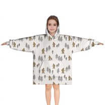 White Bigfoot and Tree Pattern Blanket Hoodies for Kids 6-13YR Oversize Wearable Blanket Hoodies for Boys Girls Teens