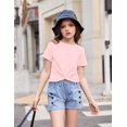 thumbnail image 5 of Arshiner Girls Casual Short-Sleeve T-Shirt Cute Print Twist Front Summer Blouse for Girls Tunic Tee Tops, 5 of 6