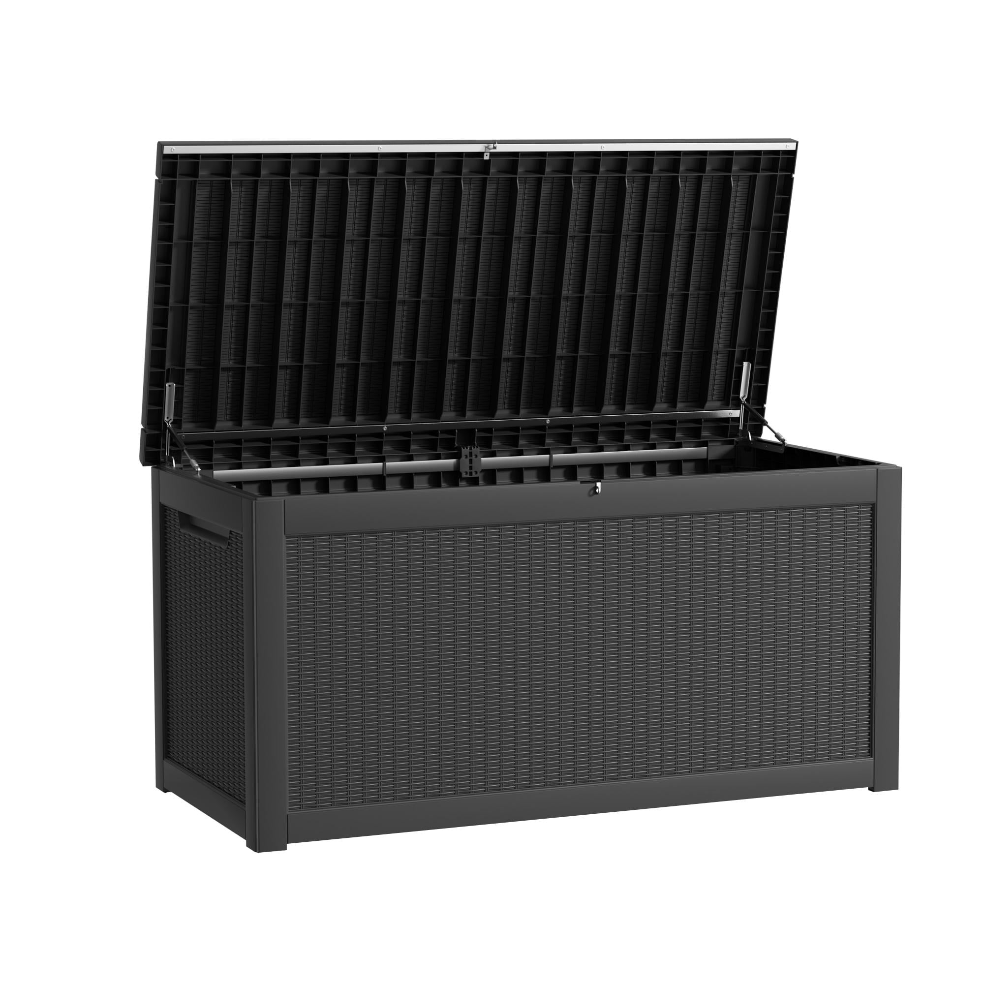 MAYEERTY 260 Gallon Outdoor Deck Box, Large Capacity Storage Box for Patio Furniture Cushions, Pillow with Wheels, Black