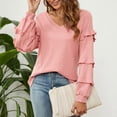 thumbnail image 6 of gakvbuo Fall Women'S Casual Sexy Fashion Long Sleeve V-Neck Ruffle Lantern Sleeve Pullover Top Shirt Blouse, 6 of 7