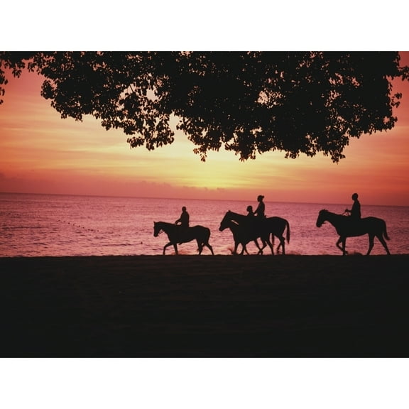 Posterazzi DPI1879941 Riding Horses On The Beach At Sunset Poster Print, 16 x 12