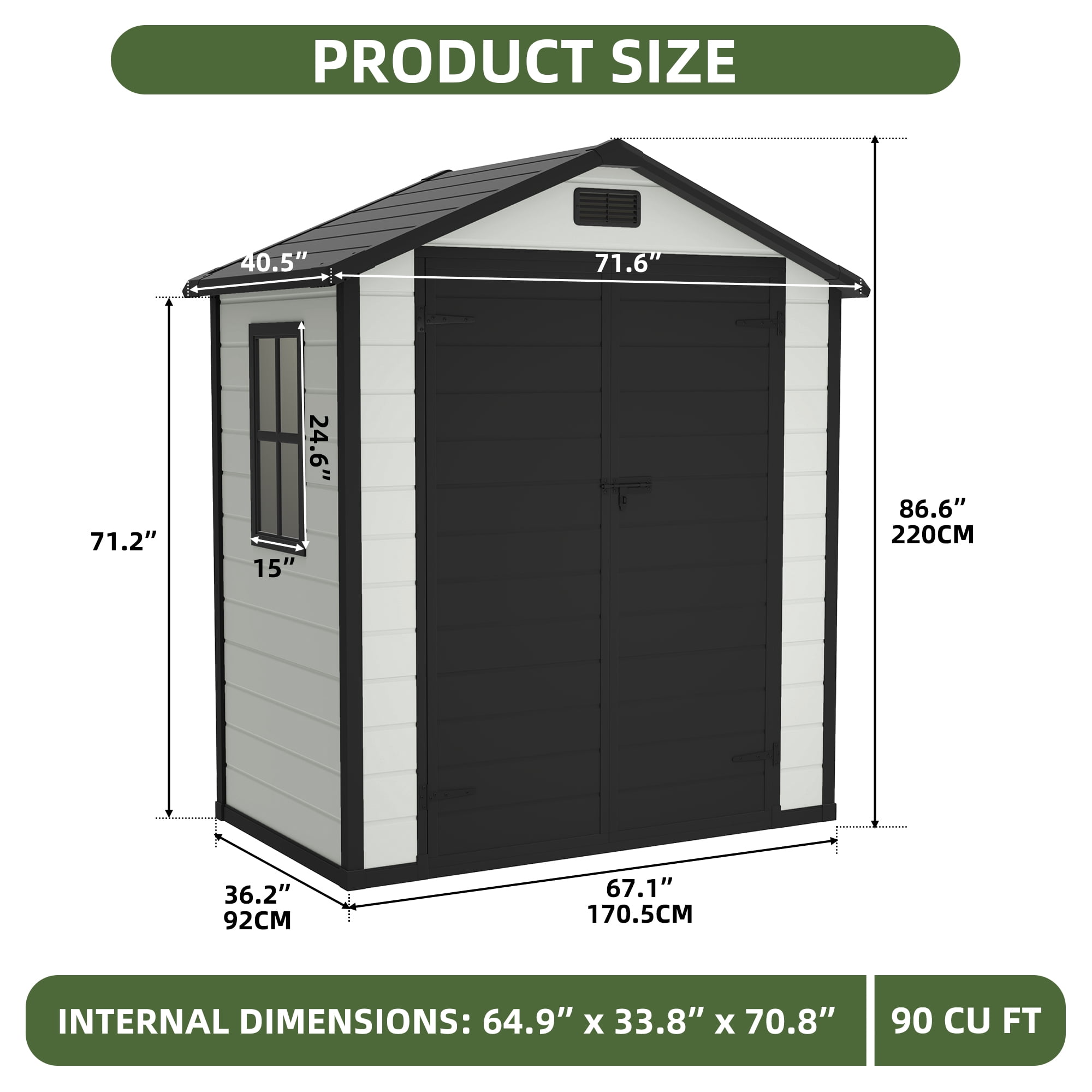 Craftian Plastic Outdoor Shed,6.2x3.4ft All-Weather Resin Storage Shed with Reinforced Floor Lockable Door Garage Patio Garden Storage Shed