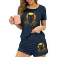 thumbnail image 2 of Tnhcen Women's Halloween Cat & Pumpkin Milk Silk Pajama Set Loose Fit Sleepwear Comfortable Loungewear S-XL Navy, 2 of 7