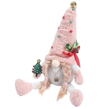 

Christmas Pink Faceless Dolls Toy New Year Decorations and Furnishings Gifts (Pink Hat and Braid)