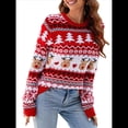 thumbnail image 3 of Suéter de Punto de Larga con Cuello Redondo para Mujer, Suéter Informal Grueso para Otoño e Invierno Rojo y L, 3 of 10