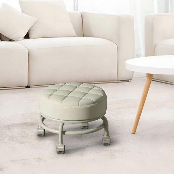 XIBUFE 2026 New 360 Degree Rotating Roller Stool Movable Mini Stool Low Noise Heavy Duty Sturdy Easy to Move Lazy Housework Stool Swivel Chair for Office Garage Beige