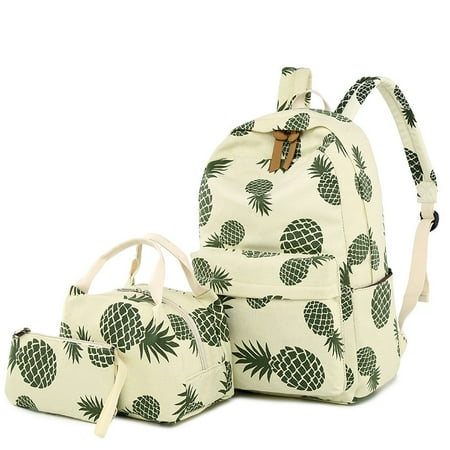 Picture Backpack 3pcs/Set Women Flower Printing Backpack Nylon Designer Pineapple printed Bagpack Schoolbag for Teenagers Girls Computer By Topboutique ()