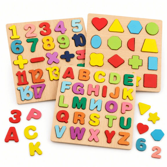 Abc Puzzle for Toddlers,3 Pack Wooden Alphabet Number Shape ABC Name Puzzles Toys for Kids 1-3 Years Old,Montessori Preschool Educational Gift Learning Letter Puzzles Toys Ages 1 2 3 4 5